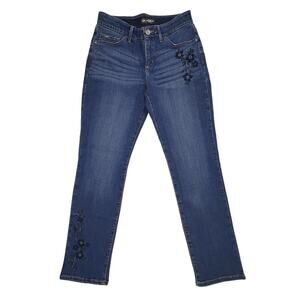 Lee Flex Motion Jeans 8 Reg Fit Straight Leg Floral Embroidered Stretch Boho